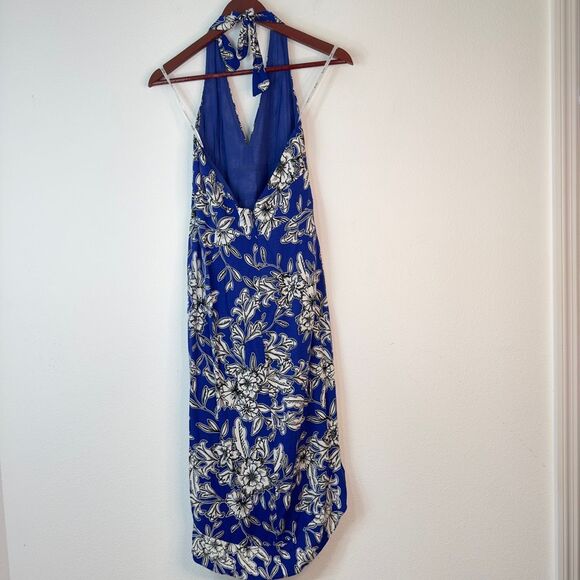 Bardot Petro Blue Tropical Floral Halter Dress Womens Small Boho Summer Vacation - Picture 3 of 10